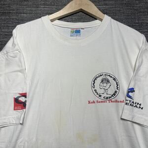 Captain Caveman Shirt Men's 2XL White Dive Center Koh Samui Thailand Vintage